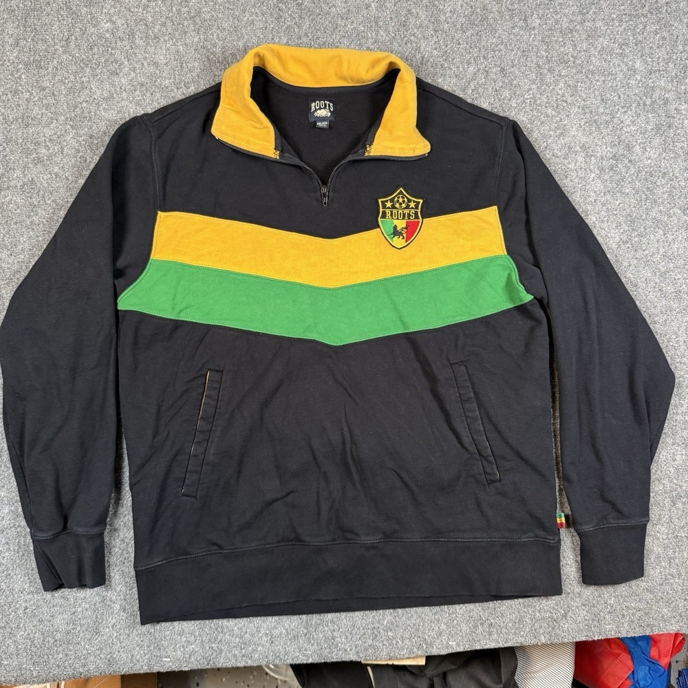 Vintage Roots Athletics Sweatshirt Mens 2XL Rasta Lion Shield 1/4 Zip Pullover